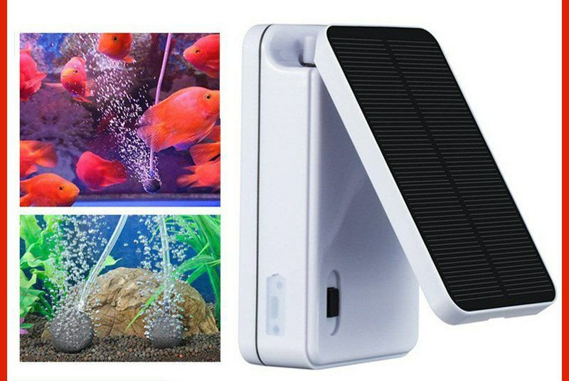 Pompe à oxygène solaire portable (référence BSV-AP002) conçue pour les aquariums et les petits bassins extérieurs.
