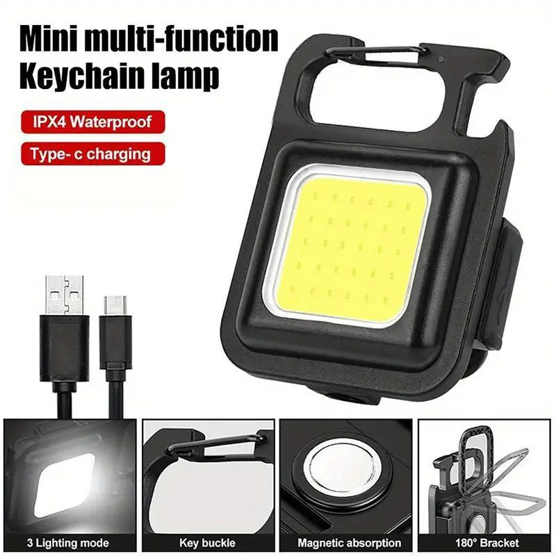 Lampe de camping porte-clés pratique Lampe d'urgence multifonction COB rechargeable Mini lampes de camping à haute luminosité