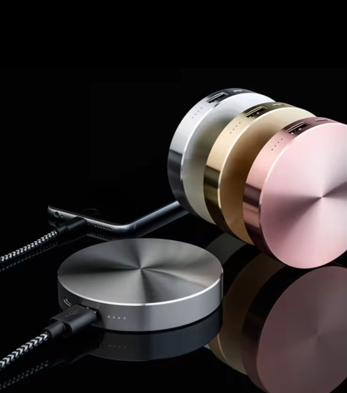 Mini Powerbank circulaire avec batterie de 60 000 mAh - Banque d'alimentation de luxe externe ronde en aluminium