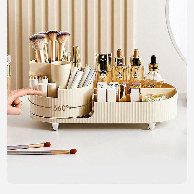 Boîte de rangement cosmétique porte-stylo rotatif coiffeuse bureau grande capacité pinceau de maquillage rouge à lèvres ombre à paupières support de rangement pour bouffées de poudre