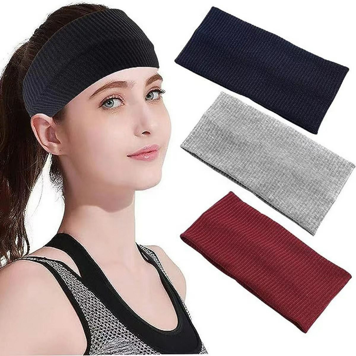Bandeaux de tête élastique pour cheveux, de sport rétro tricoté bandeau de yoga haute élastique de couleur unie pour femmes, accessoires pour cheveux, nouveau