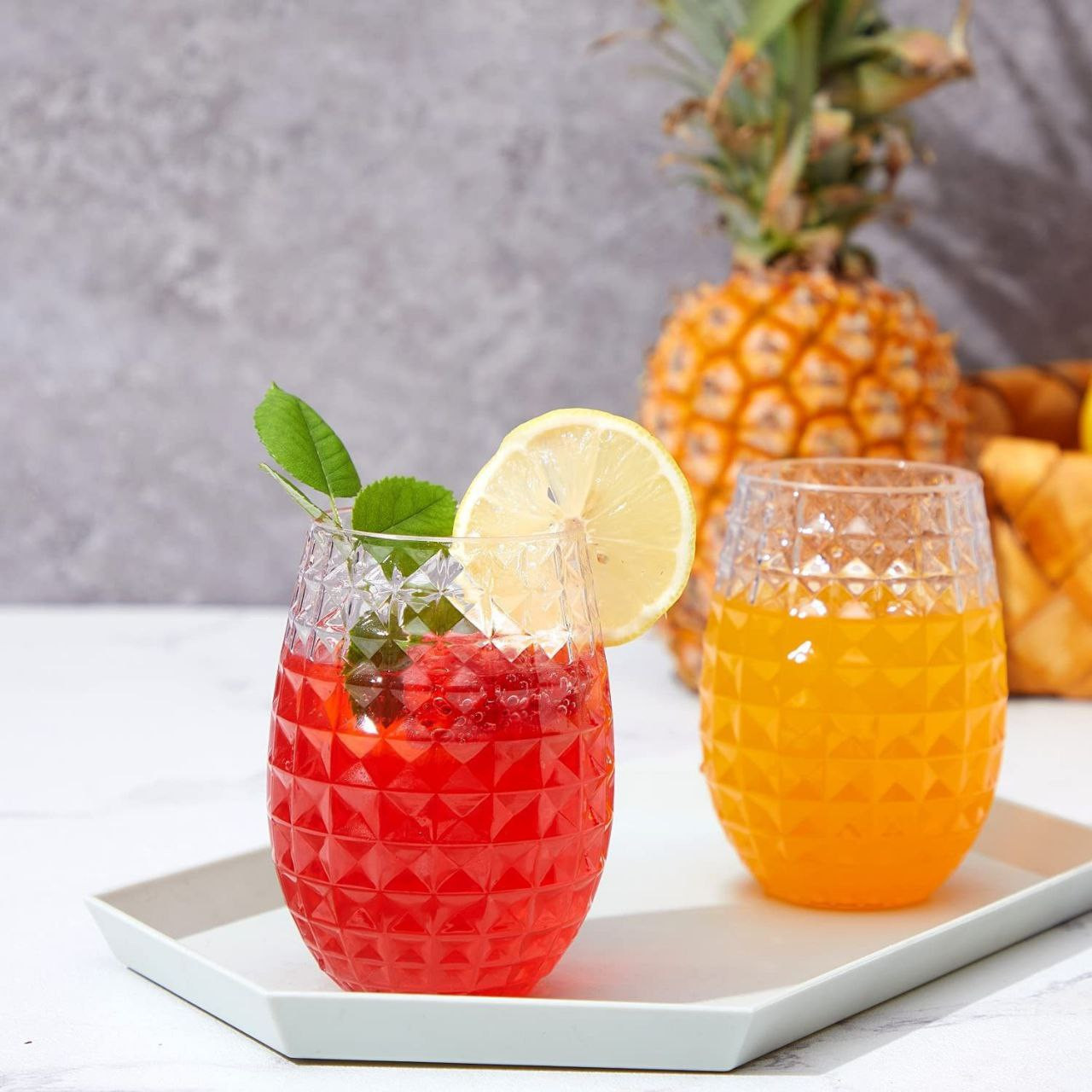 Verre à vin d'ananas transparent PET 12OZ, verre à vin rouge en plastique de qualité alimentaire, verre à whisky de grande capacité en forme d'œuf 360ML