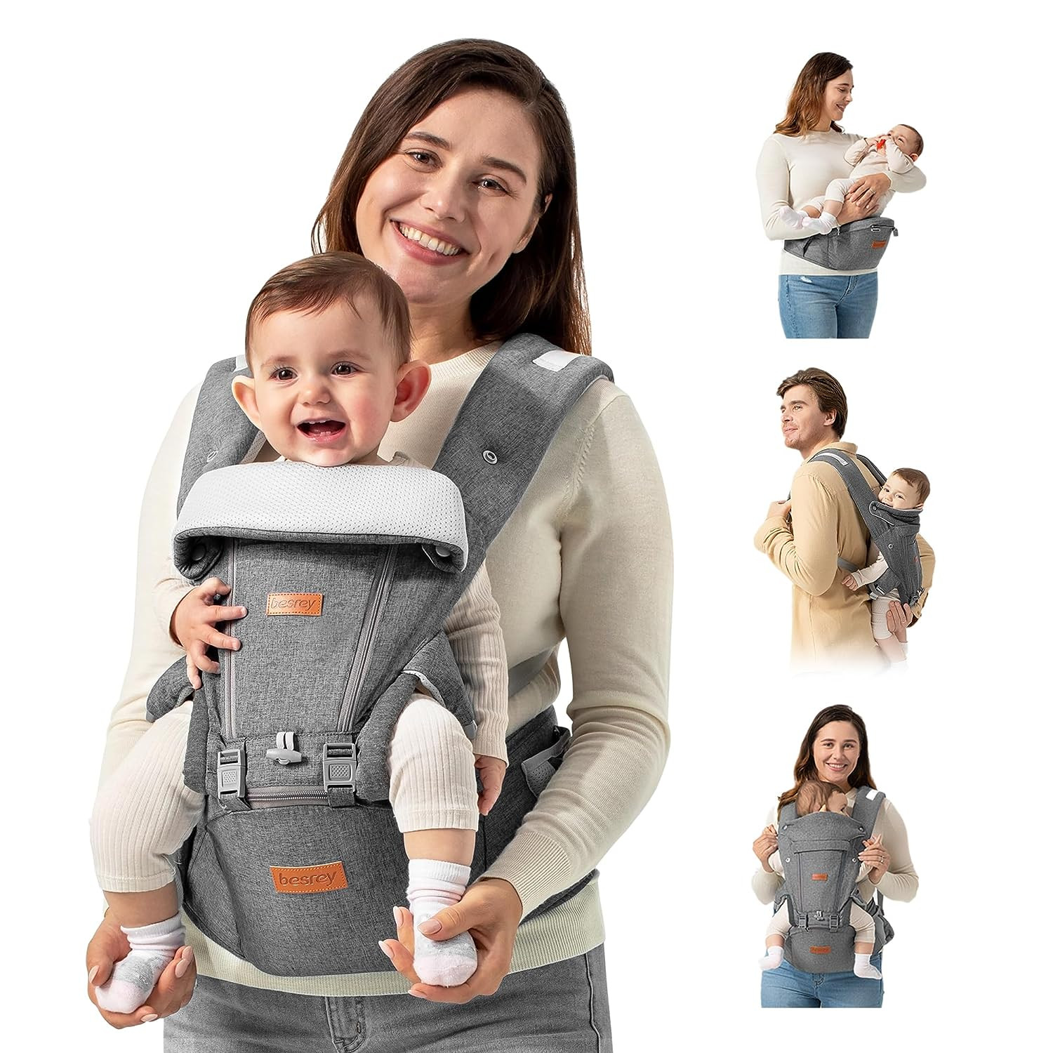 Porte bebe naissance Porte bebe Physiologique Porte Bebe Randonnée - besrey Porte Bébé avec Siège à Hanche Position M ergonomique avec appui-tête Pour bébés de 3,5 à 20 kg