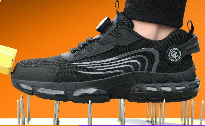 Chaussures de sécurité à bouton rotatif, avec embout en acier, anti-écrasement et anti-perforation. Modèle toutes saisons, antidérapant, respirant et adapté au travail.