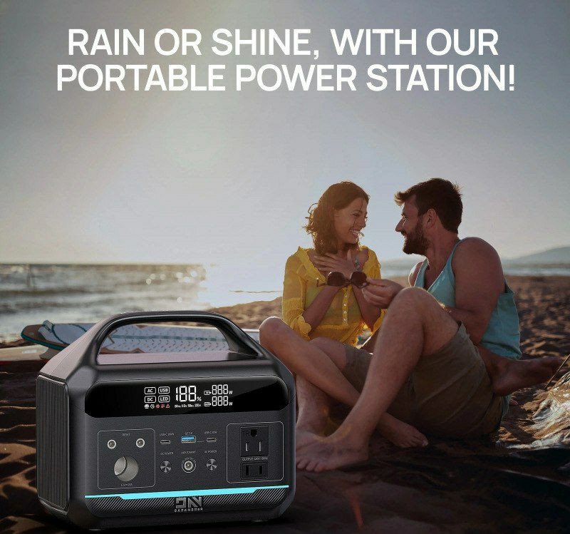 Station électrique portable avec stockage d’énergie solaire de 300 W, alimentation de secours rechargeable pour l’extérieur.