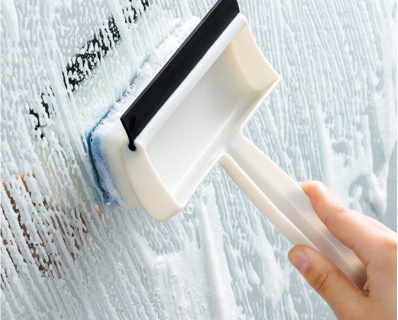 Brosse de nettoyage des murs de la salle de bains, nettoyage des vitres, carreaux de la maison, grattoir à verre double face, essuie-glace pour miroir