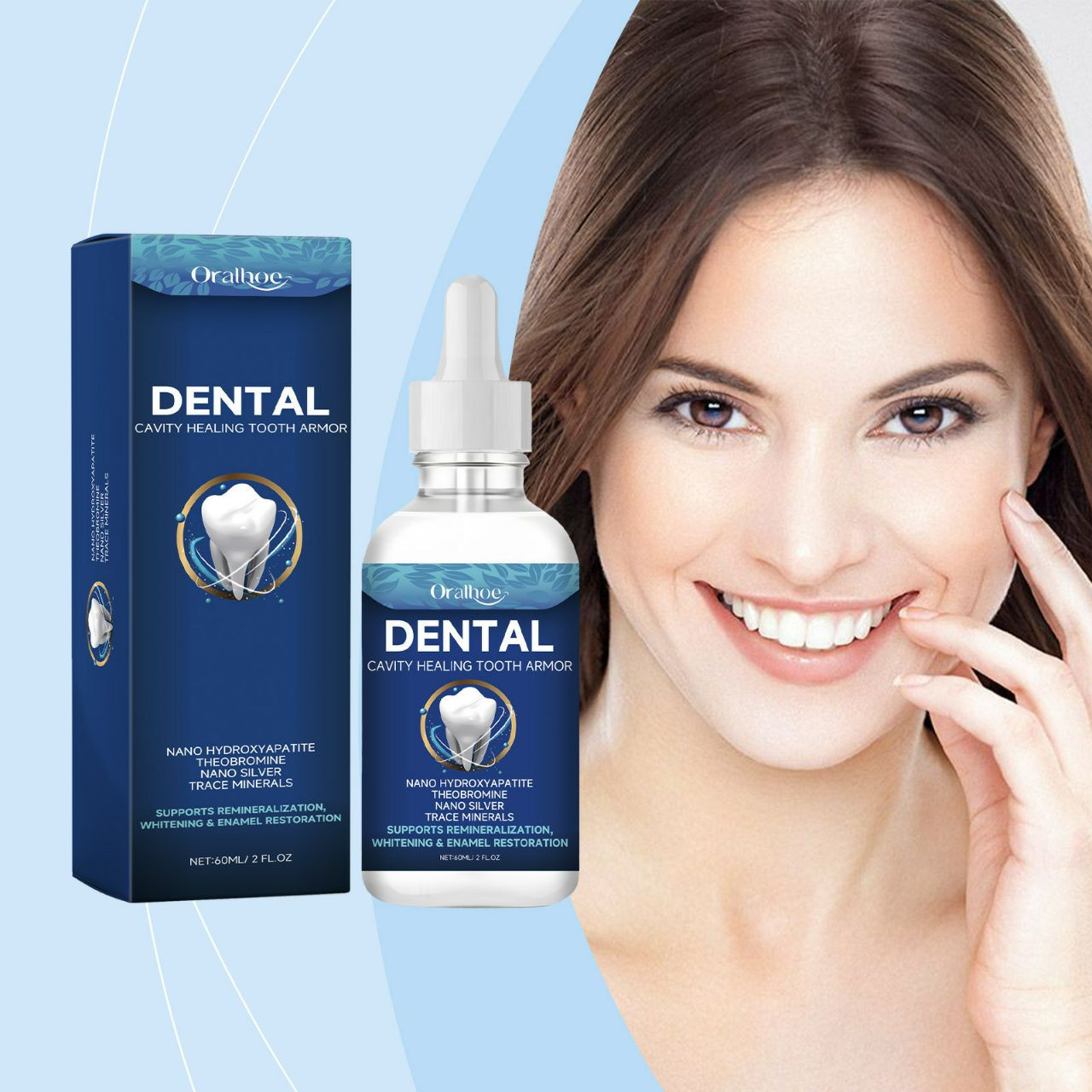 La solution de soins dentaires Oralhoe prend soin des gencives, nettoie en profondeur les dents jaunes et les taches