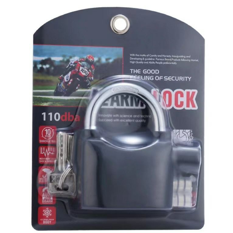 Cadenas est un système de sécurité LianShi avec alarme de 110 dB, conçu pour les portes, motos et vélos.Alarme Intégrée