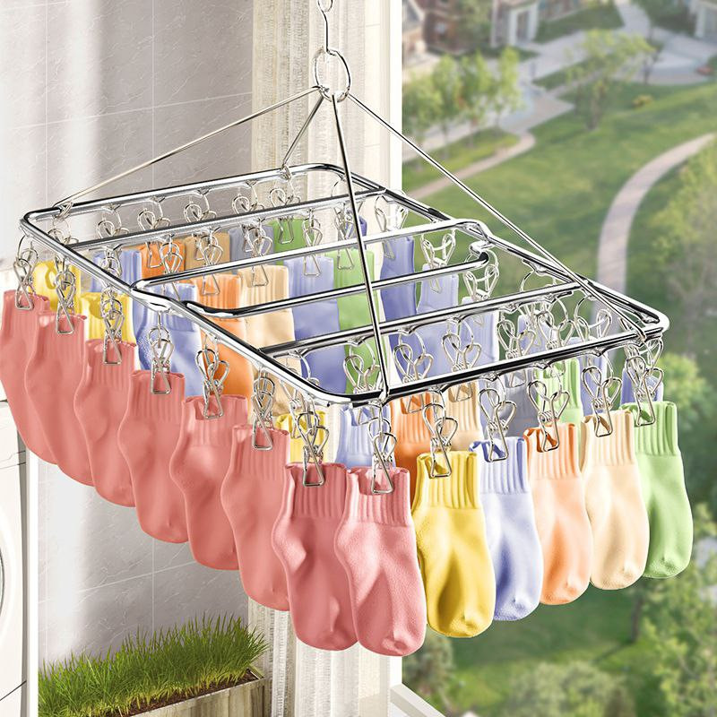 Étendoir à linge épais avec plusieurs clips, chaussettes de séchage de vêtements en acier inoxydable, pinces à chaussettes coupe-vent multifonctionnelles, crochet d'artefact pour cintre pour enfants