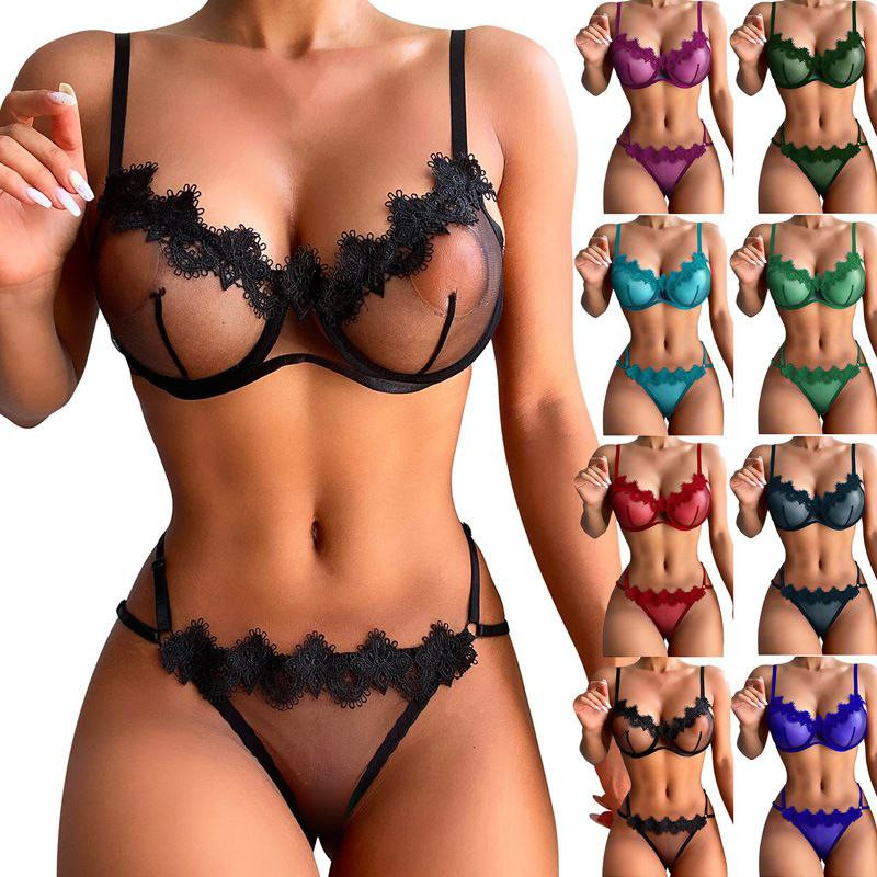 Lingerie sexy pour  femmes fleur creuse trois points à armatures ensemble de lingerie sexy pour femmes une pièce .