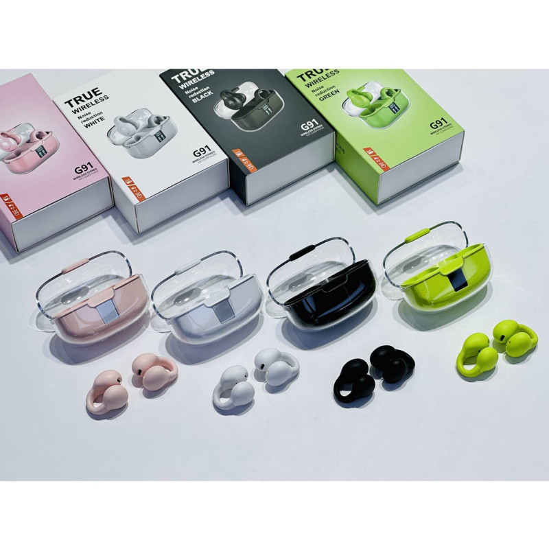 Ecouteurs Bluetooth G91 sans fil OWS avec boîtier transparent, fonction anti-bruit, affichage numérique, conçu pour le sport et la musique, idéal pour les environnements de sport et les appels télépho