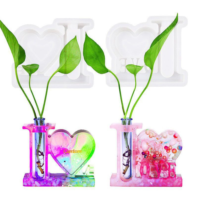 Moule en silicone Cristal Colle Résine Moule 2 Amour Cadre Photo Arrangement Floral Hydroponique Fleur Dispositif Décoration