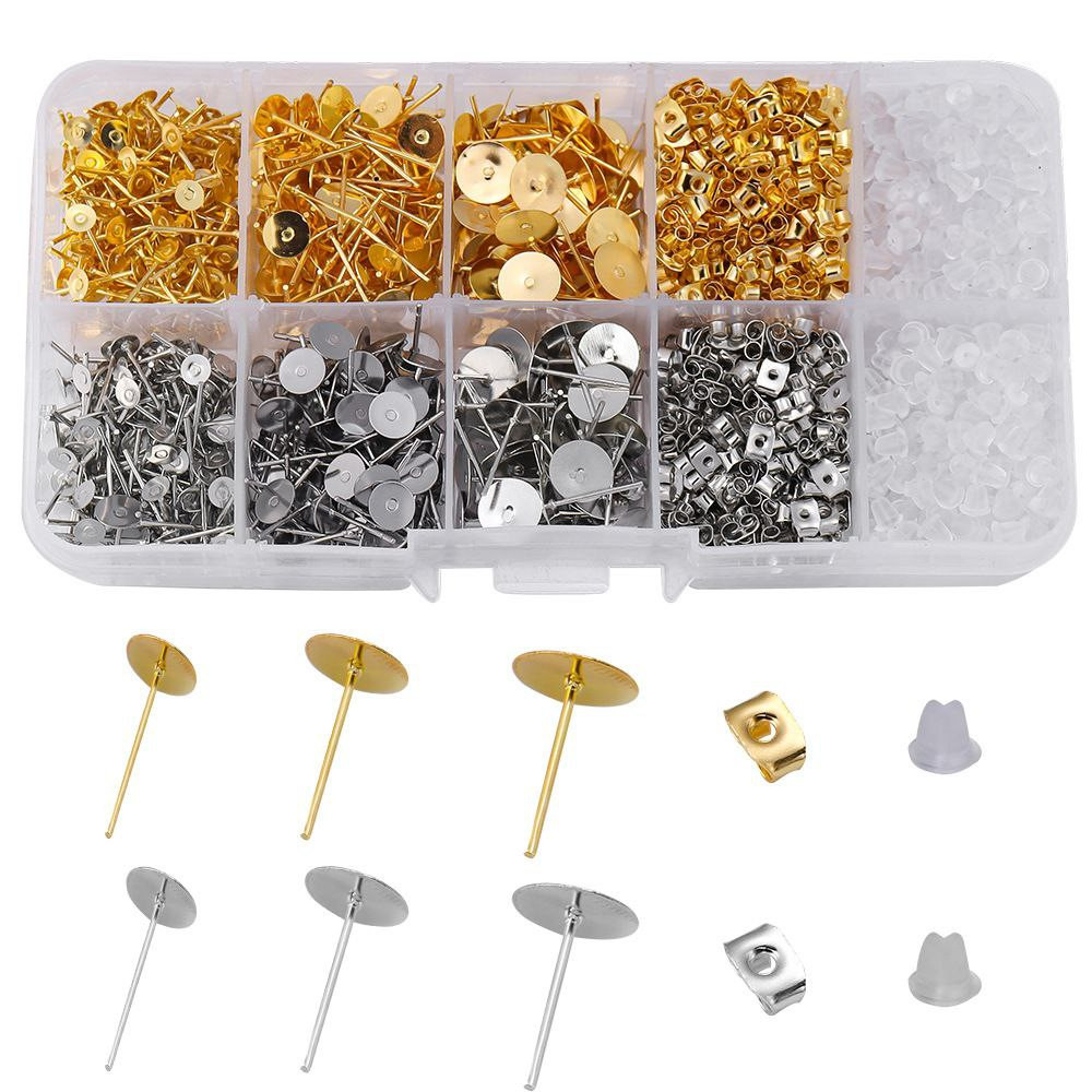 Coffret de boucles d'oreilles et bouchons d'oreilles à 10 grilles, boucles d'oreilles rondes plates, bouchons d'oreilles papillon en silicone, accessoires de bijoux faits main diy