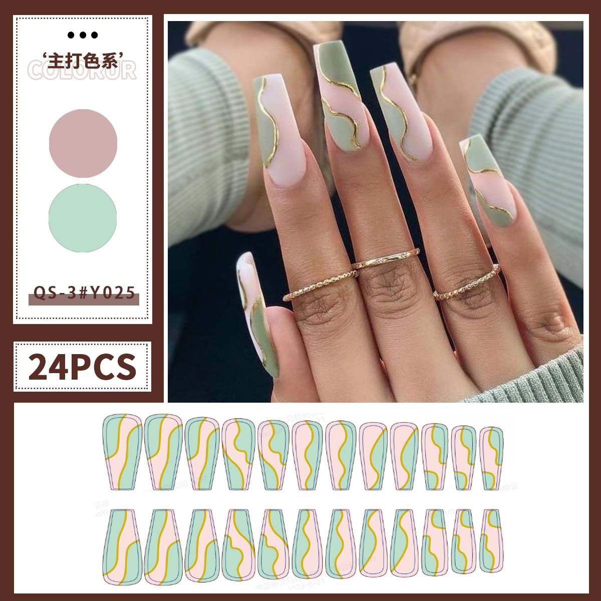 Ongles transfrontaliers longue tenue faux ongles givrés contrastés manucure gris et vert patchs de faux ongles amovibles