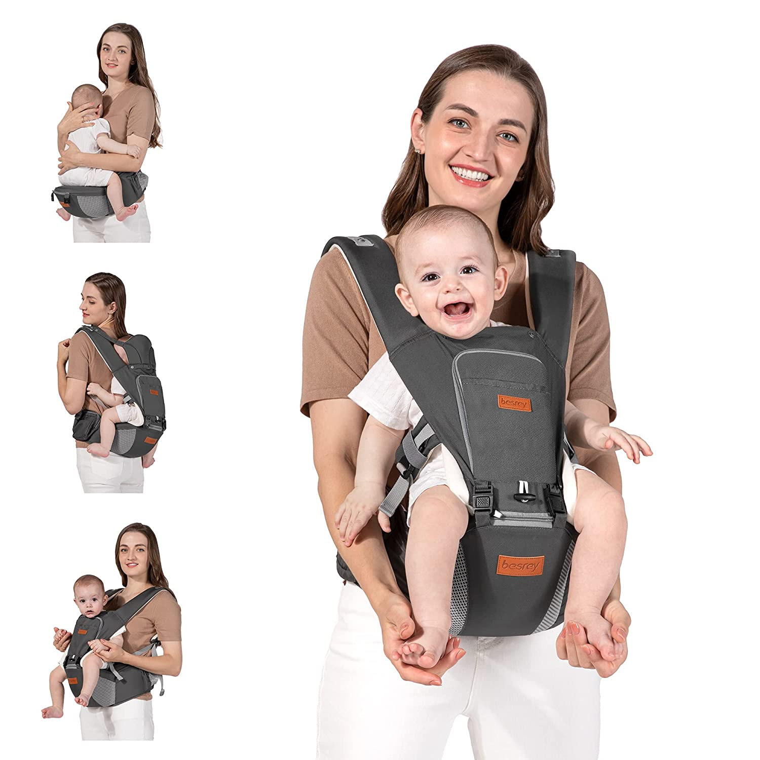 besrey Porte-bébé face à l'avant, siège de hanche d'été, porte-kangourou papa, porte-bébé hybride pour tout-petit, porte-corps ergonomique pour homme, filet de transport pour bébé facile, porte-bébé s