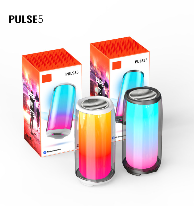 Pulse 5 haut-parleur Bluetooth stéréo avec éclairage LED chromatique, enceinte de basse de qualité pour la maison, adapté pour les ordinateurs de bureau et le son sans fil.