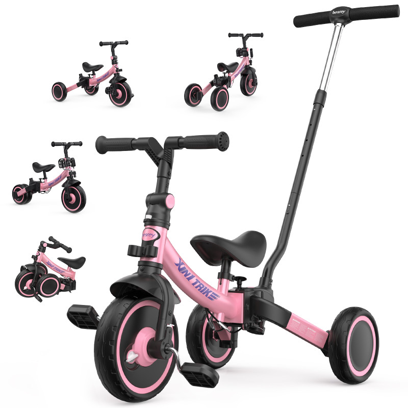 besrey Tricycle 7 en 1 pour Tout-Petits avec poignée de Direction pour 1 à 5 Ans, Tricycle Pliable pour Enfants,Vélo Draisienne,Vélo sans Pédale