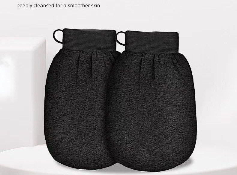 Serviette de bain noire, gants de gommage exfoliants pour nettoyage en profondeur, massage double face monocouche de sable moyen