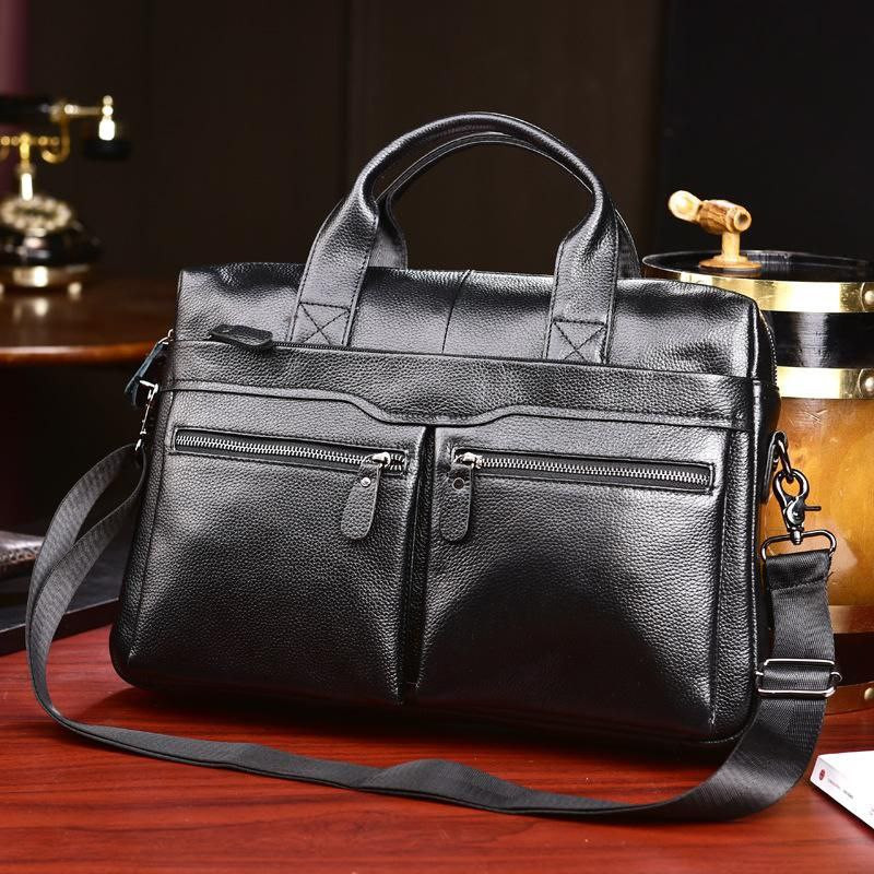 Sac à main en cuir pour homme - Sac pour ordinateur portable - Sacoche en vrai cuir