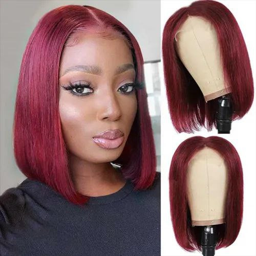 Perruque  de couleur de haute qualité 99J Bob Wig 13X4 Perruque avant en dentelle Bourgogne Bob Wig