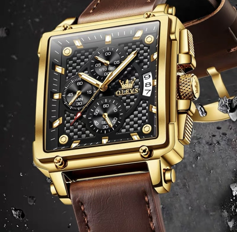 Montre pour homme alpha avec une haute apparence et un style européen - Montre des forces spéciales en cuir véritable coquille surdimensionnée lumineuse