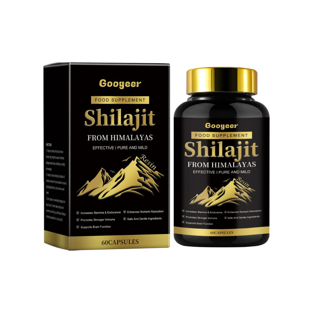 Capsule d'extrait de Shilajit naturel et biologique pour. hommes et femmes complément alimentaire traitement corporel