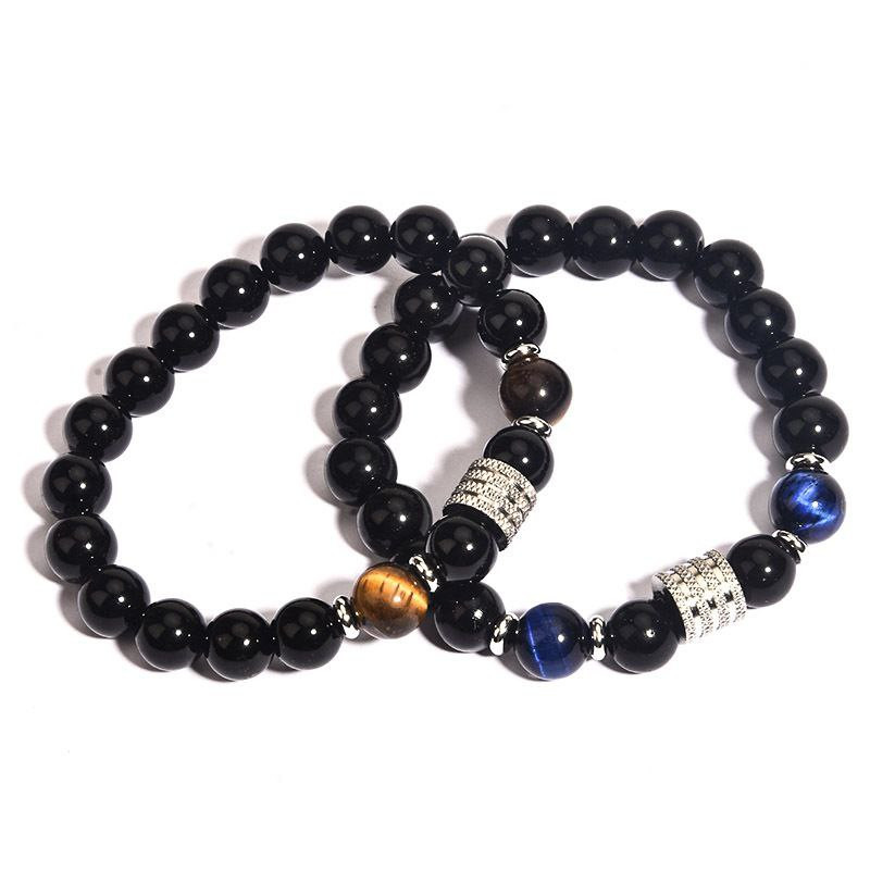 Bracelets de perles pour hommes à la mode en acier inoxydable œil de tigre noir brillant piercouleurs 10mm