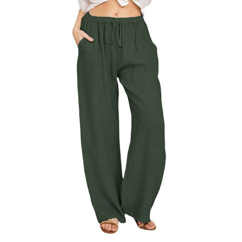 Cette paire de pantalons décontractés est un modèle ample en mélange de lin et coton, idéal pour l'été ou la détente.